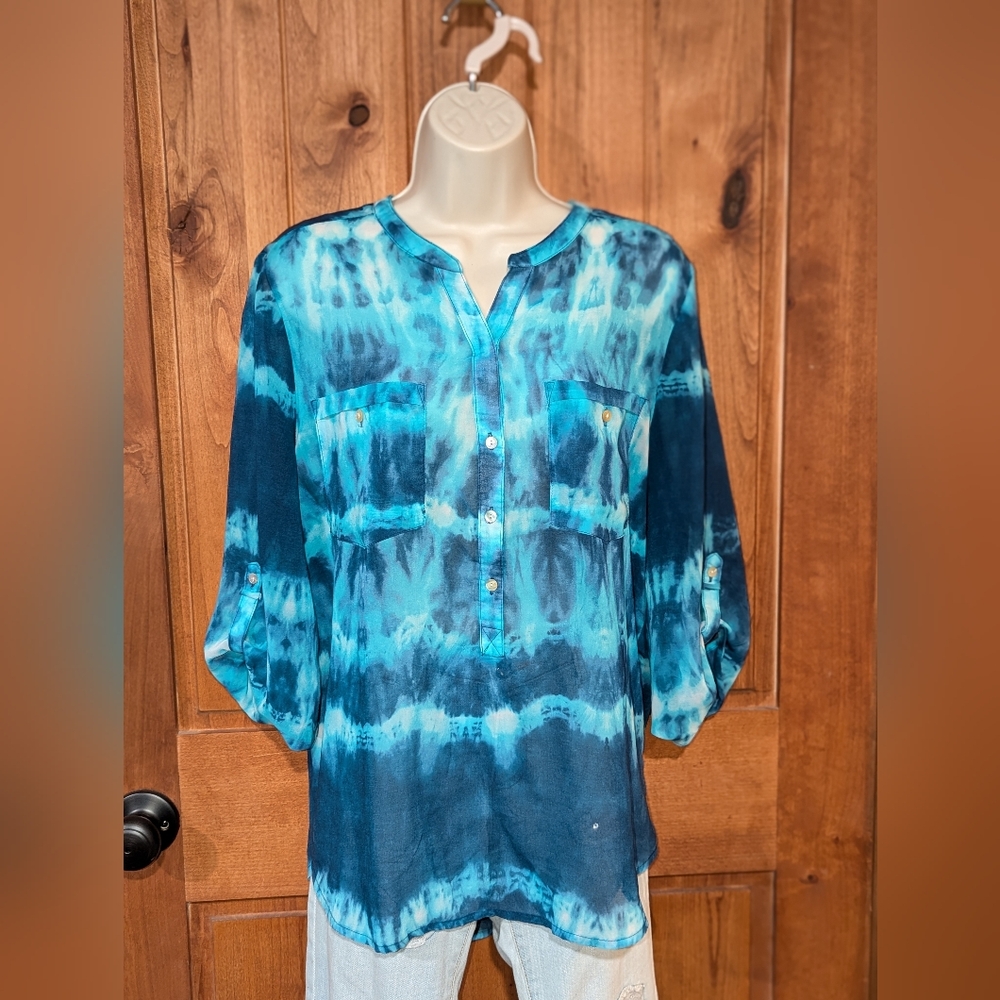 Como Black Aqua Tie-Dye Women's‎ Blouse